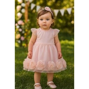 Nanette Baby Girl Pink Rosette Tulle Party‎ Dress 24M NWT Wedding Flower Girl